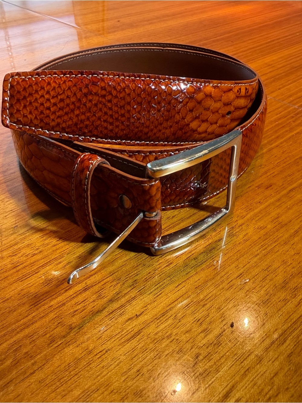 Torino Leather Co. Italian Embossed Calf Belt/Python in Cognac Brown| Sz 38